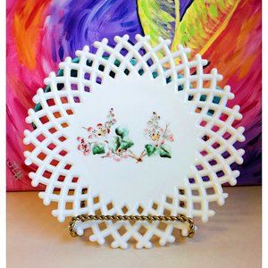 SPINNING RARE Antique Challinor Taylor MilkGlass Plate with Lattice Edge